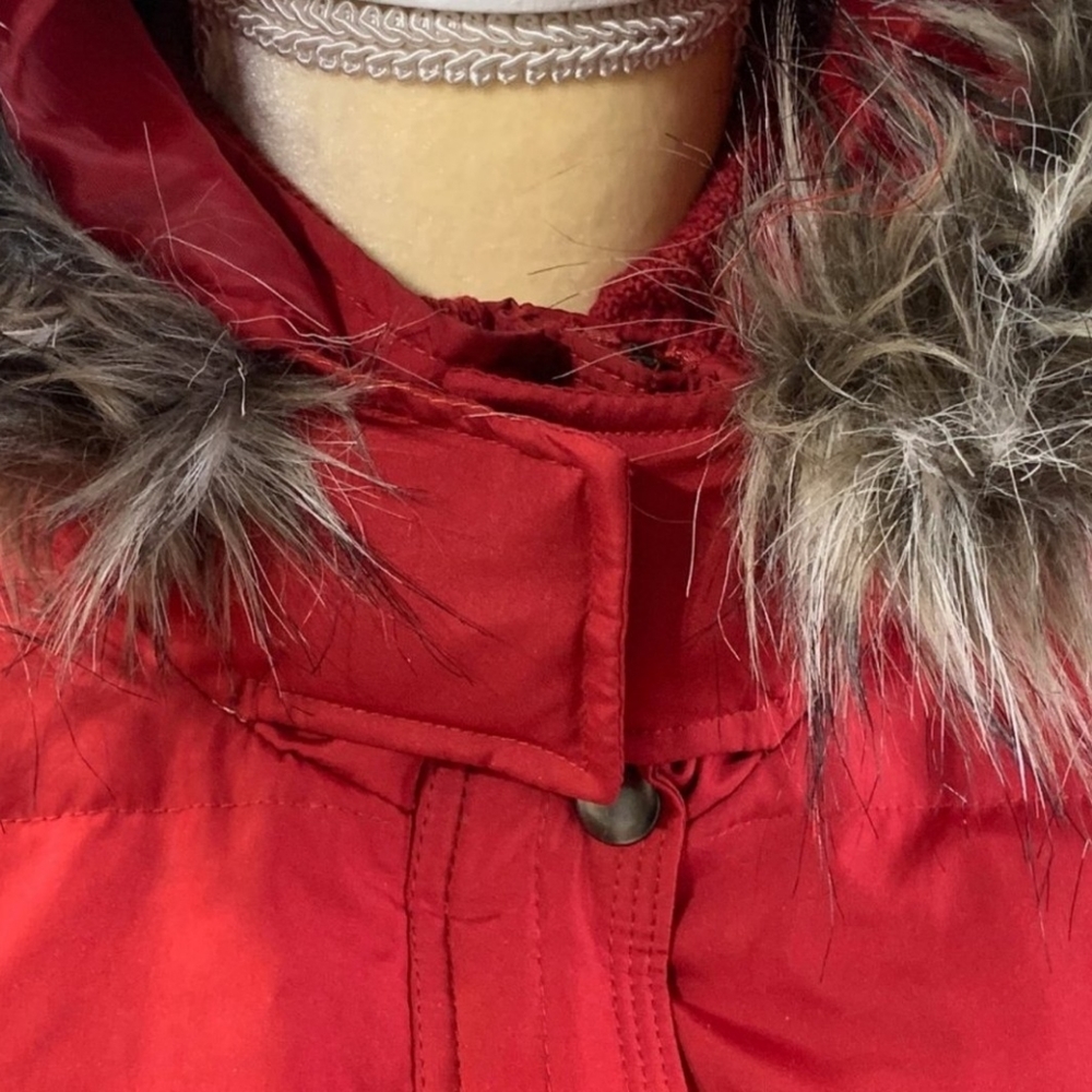 Red Ruff Hewn Hooded Parka With Fur Trim - Picture 11 of 15